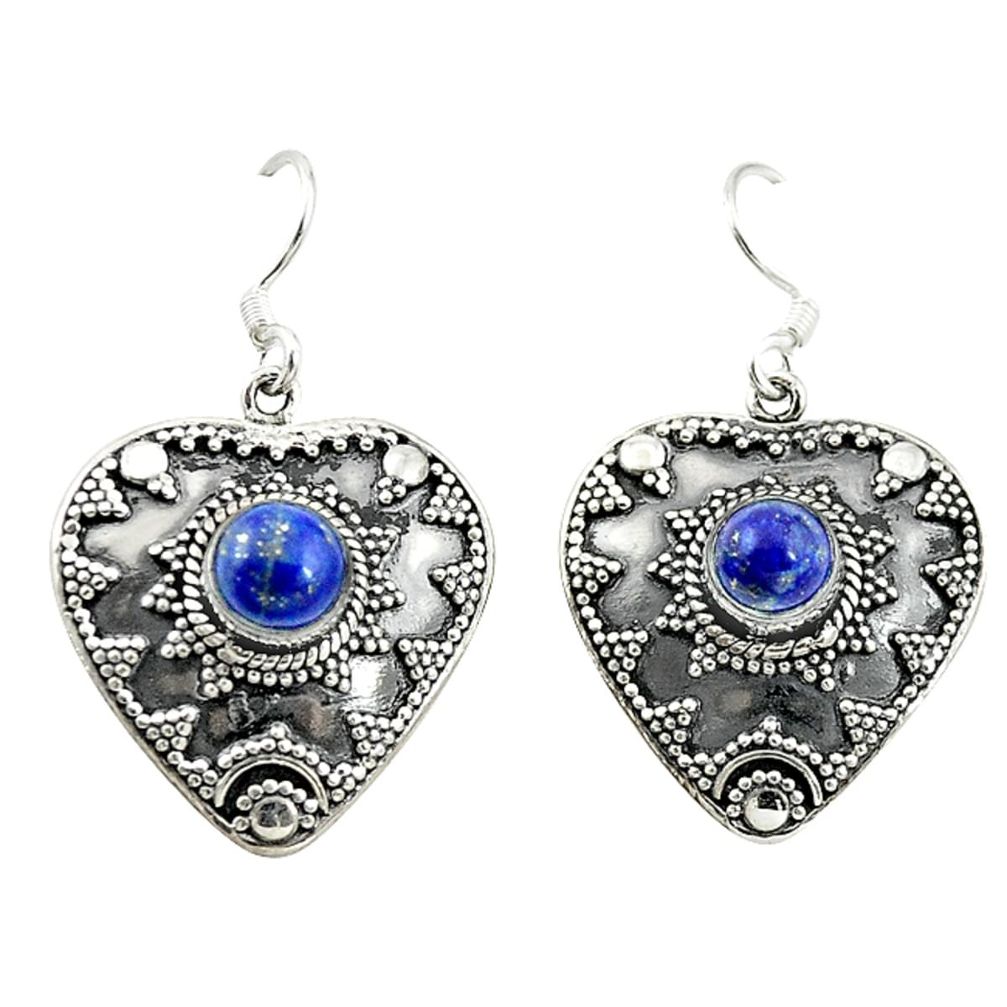 Natural blue lapis lazuli 925 sterling silver dangle earrings jewelry d15135