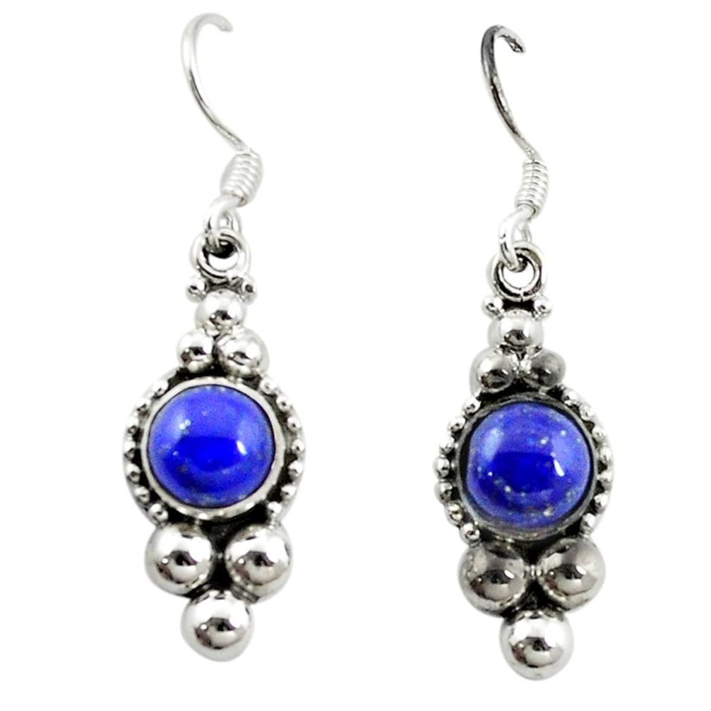 Natural blue lapis lazuli 925 sterling silver dangle earrings d15474