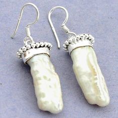Natural white biwa pearl 925 sterling silver dangle earrings jewelry d15877