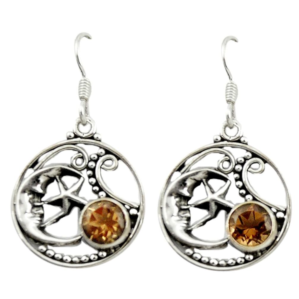 Brown smoky topaz 925 sterling silver crescent moon star earrings d15939