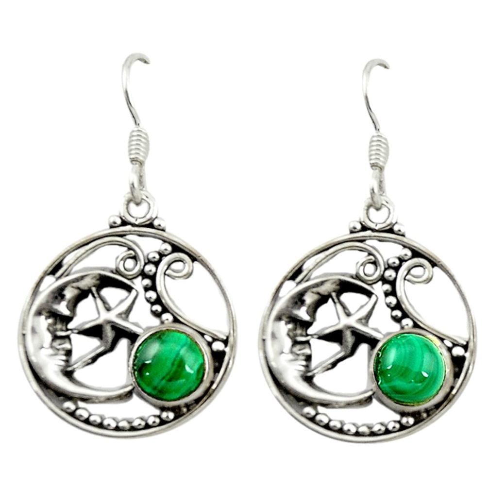 Green malachite (pilot's stone) 925 silver crescent moon star earrings d15957