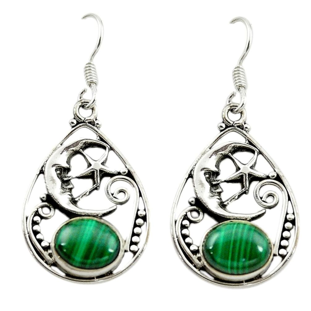 Green malachite (pilot's stone) 925 silver crescent moon star earrings d15962
