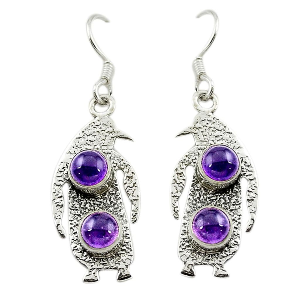 Natural purple amethyst 925 sterling silver dangle penguin charm earrings d15986