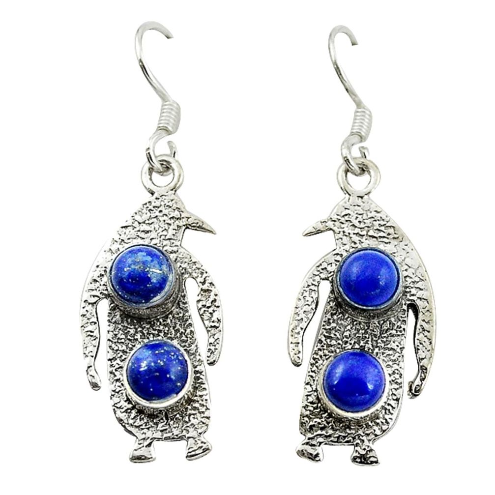 Natural blue lapis lazuli 925 silver dangle penguin charm earrings d15996
