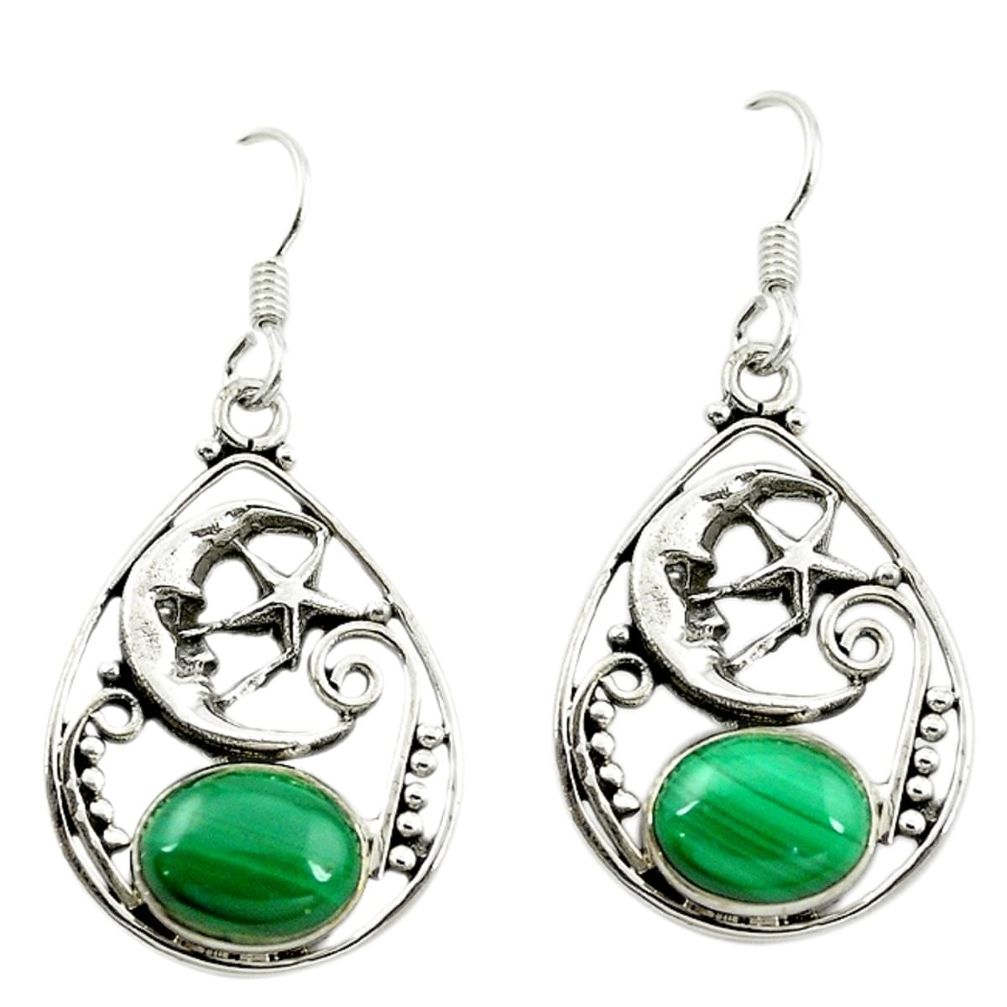 Green malachite (pilot's stone) 925 silver crescent moon star earrings d16013