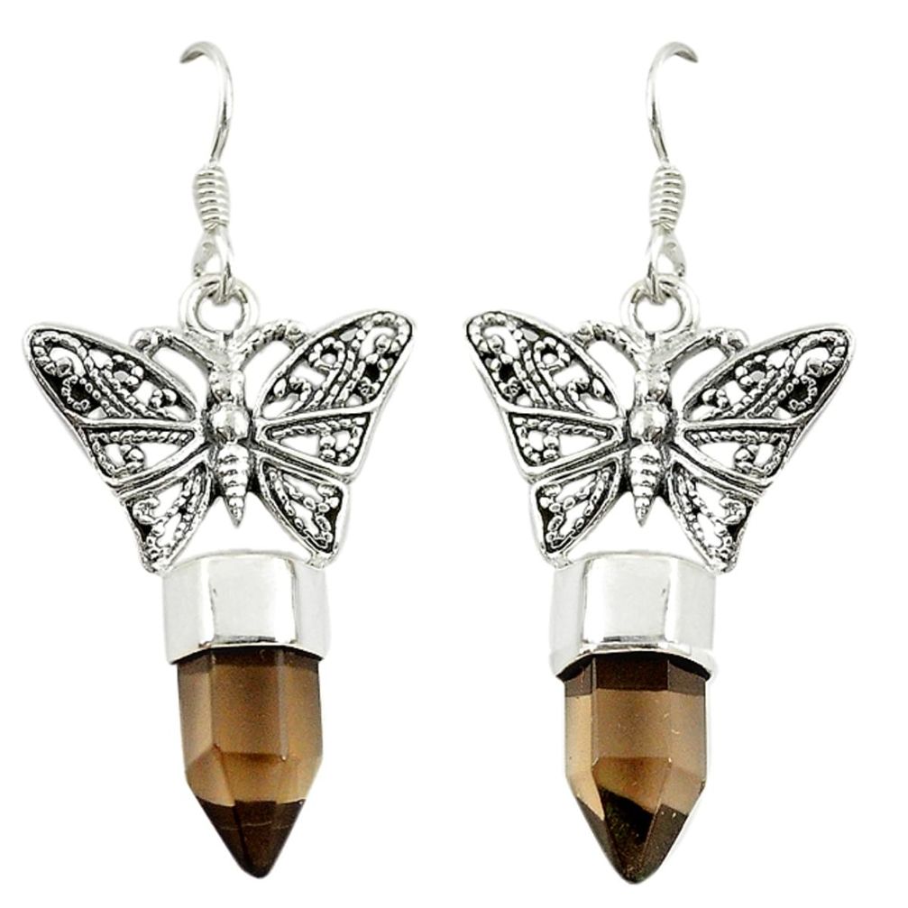 Brown smoky topaz 925 sterling silver butterfly earrings jewelry d16462