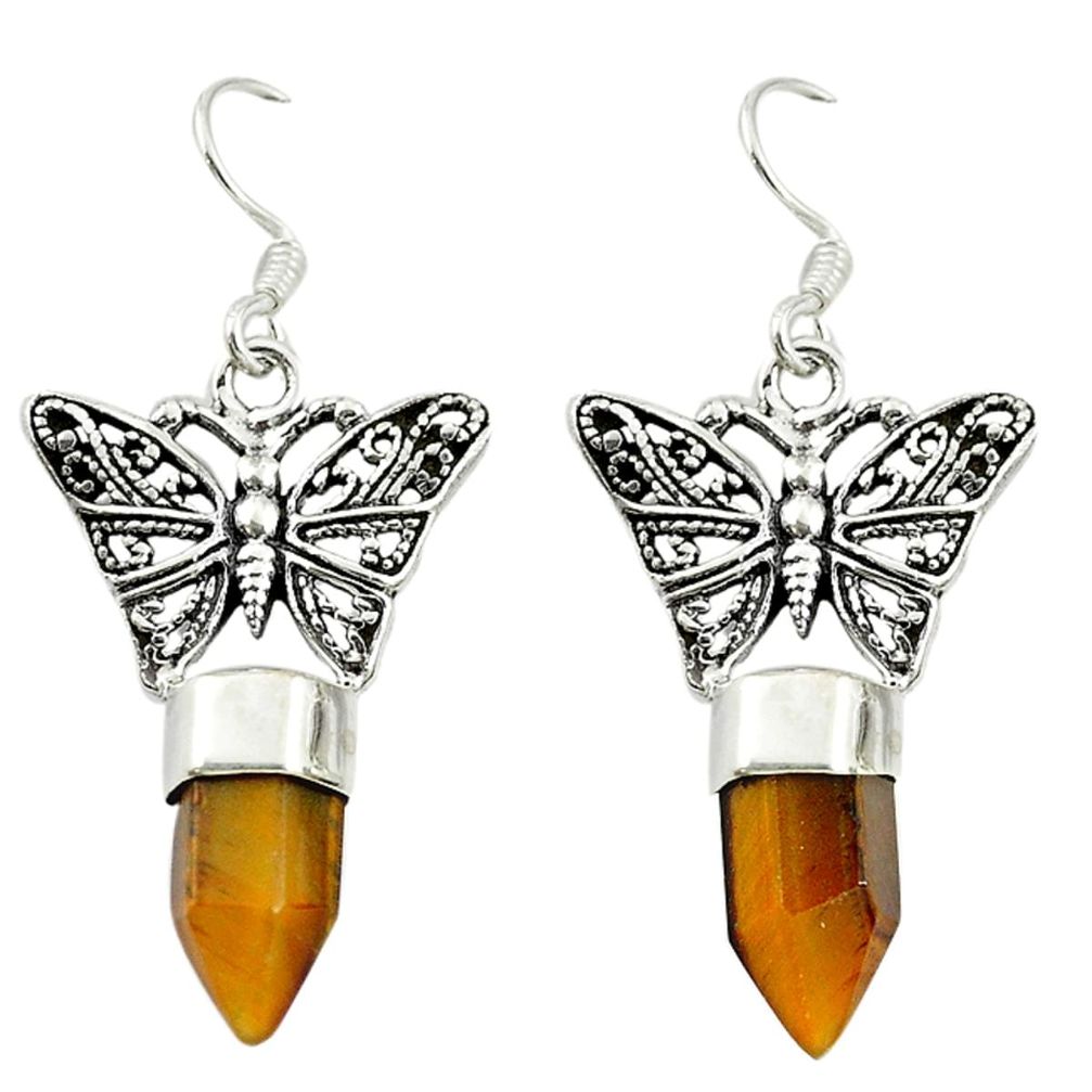 Natural brown tiger's eye 925 sterling silver butterfly earrings d16468