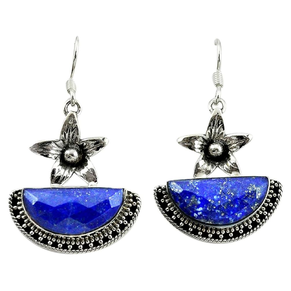 Natural blue lapis lazuli 925 sterling silver flower earrings jewelry d16470