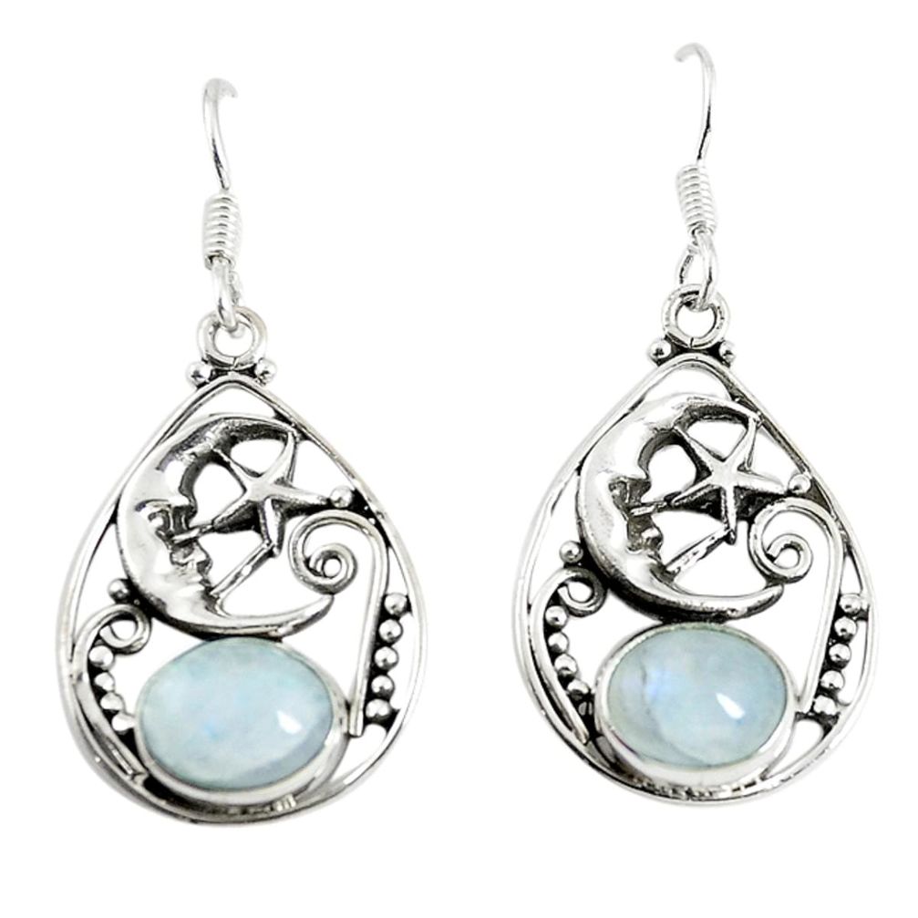 Natural rainbow moonstone 925 silver crescent moon star earrings d17328
