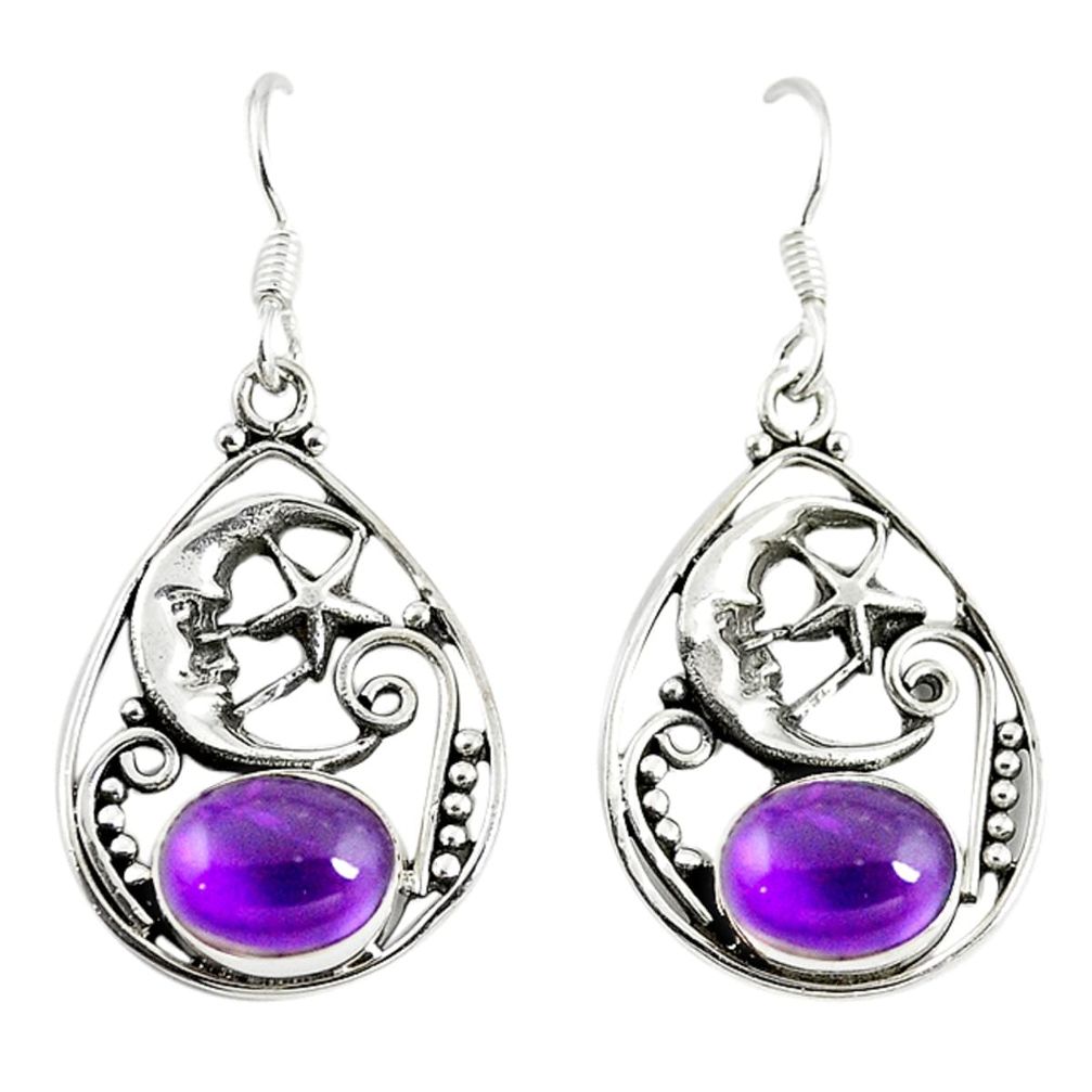 Natural purple amethyst 925 silver crescent moon star earrings d17353
