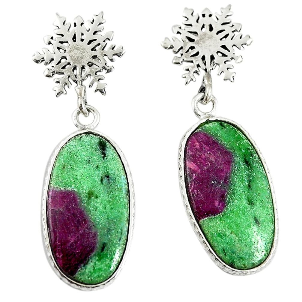 Natural pink ruby zoisite 925 sterling silver dangle earrings jewelry d17362