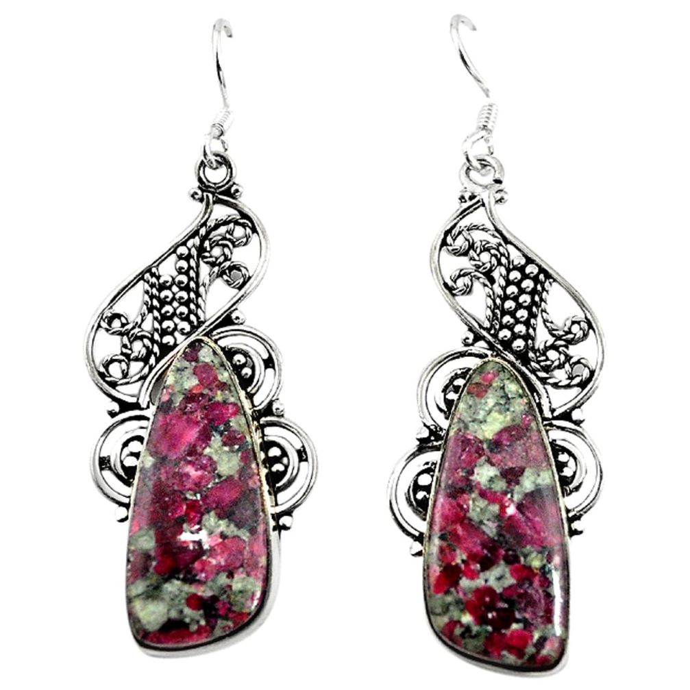 Natural pink eudialyte 925 sterling silver dangle earrings d17377