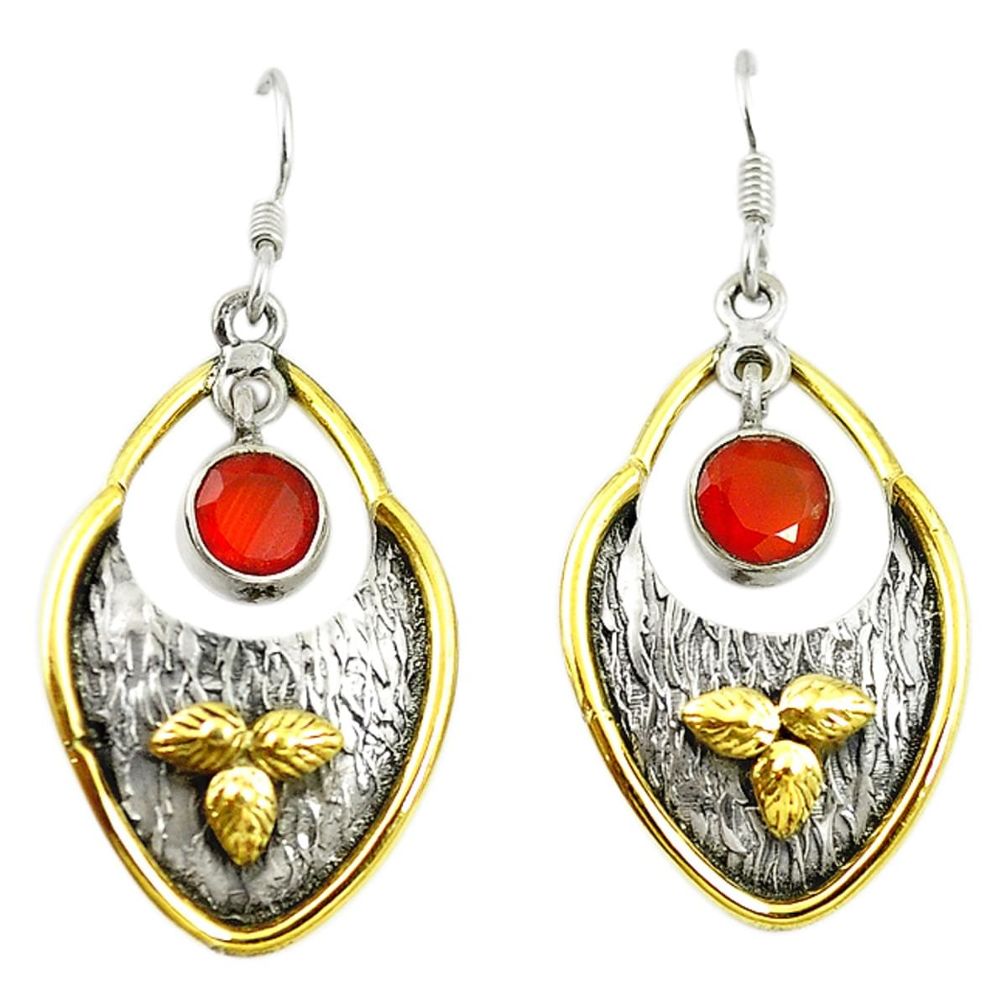 Natural orange cornelian (carnelian) 925 silver two tone dangle earrings d17422