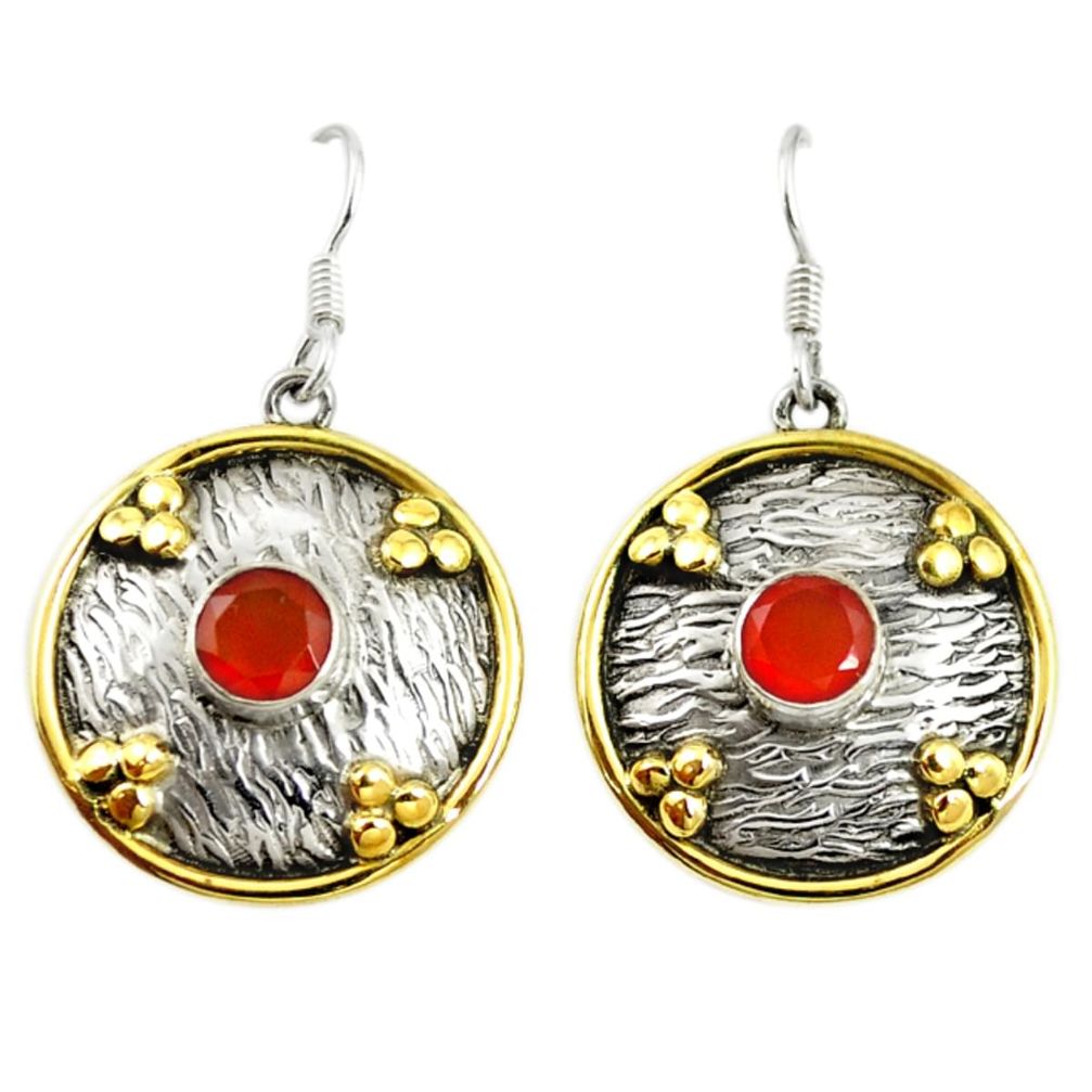 Natural orange cornelian (carnelian) 925 silver two tone dangle earrings d17423