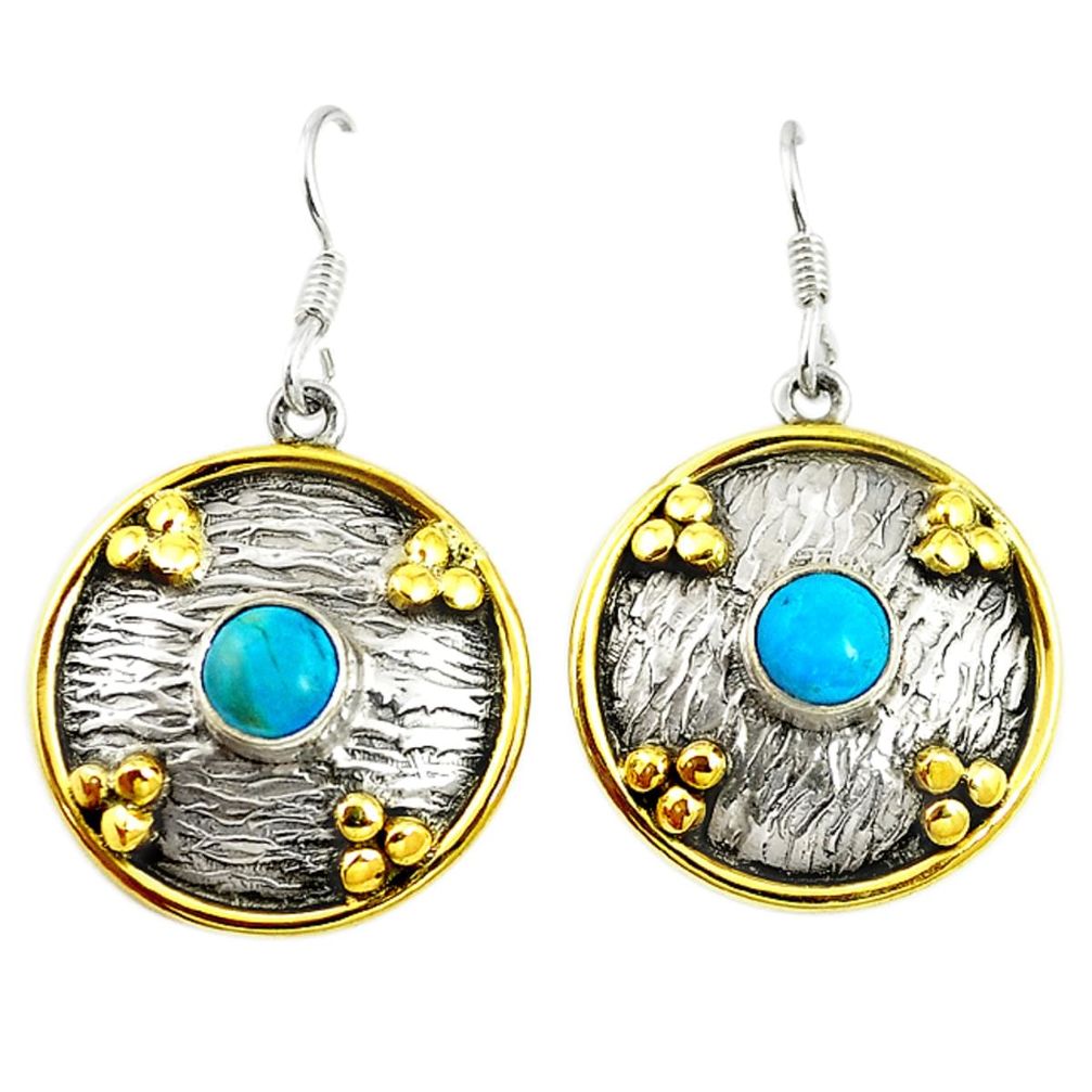 Blue sleeping beauty turquoise 925 silver two tone dangle earrings d17435