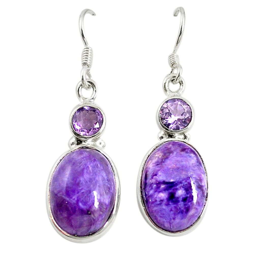 Natural purple charoite (siberian) amethyst 925 silver earrings d17451