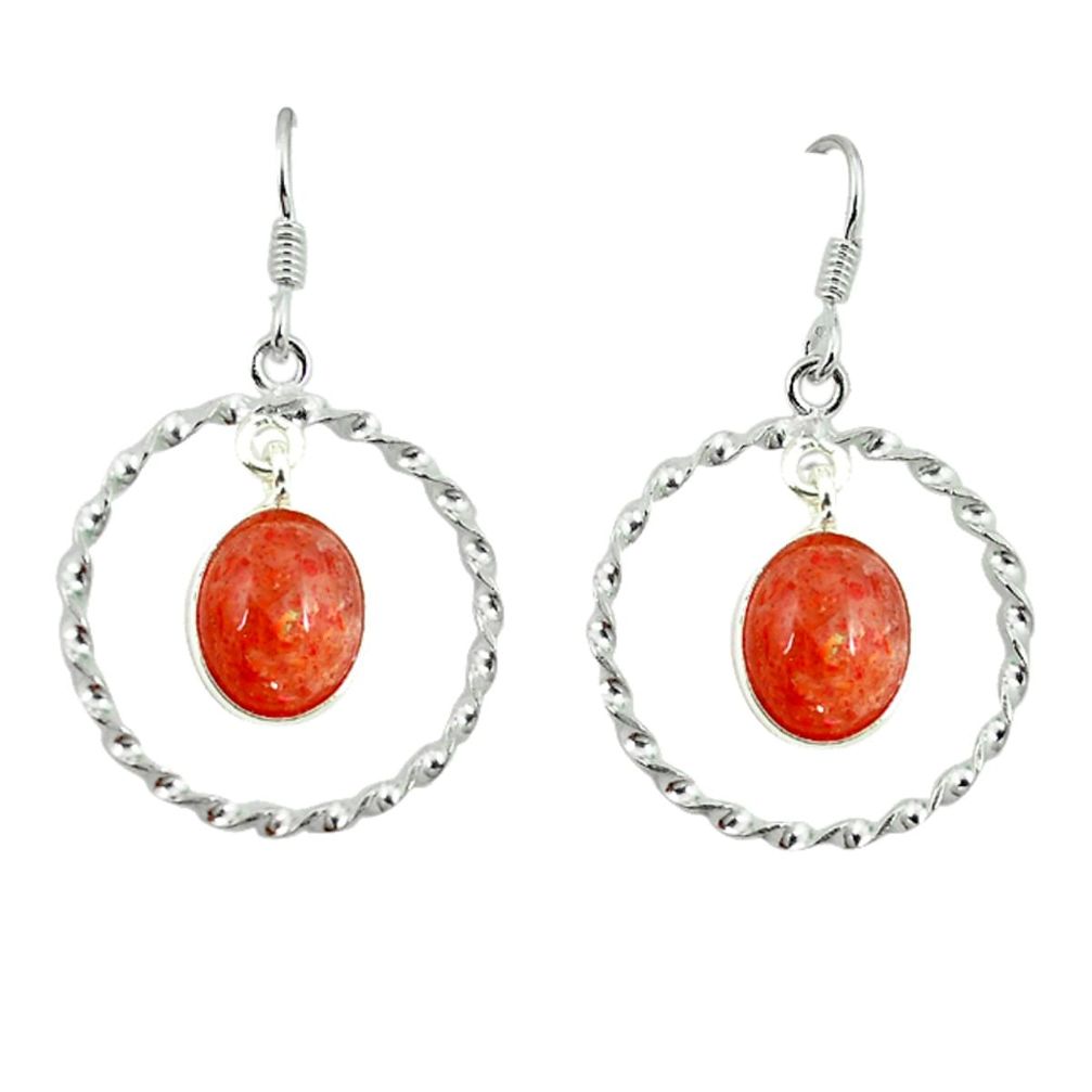 925 silver natural orange sunstone (hematite feldspar) dangle earrings d1991