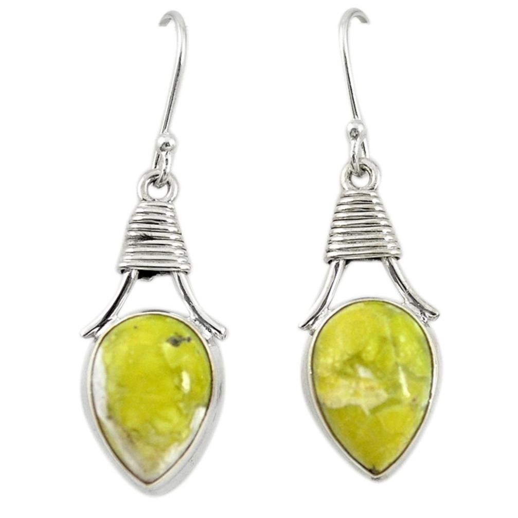 Natural yellow lizardite (meditation stone) 925 silver dangle earrings d19928