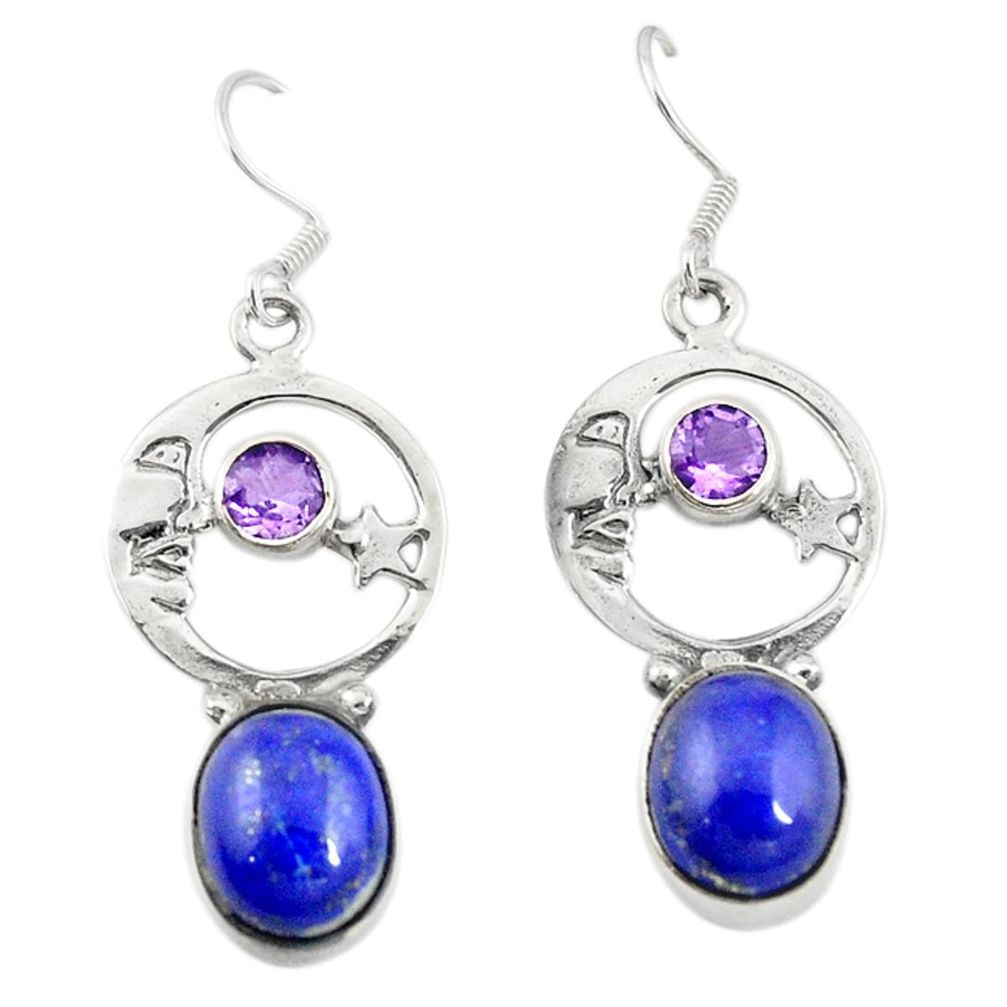Natural blue lapis lazuli 925 silver crescent moon star earrings d19981
