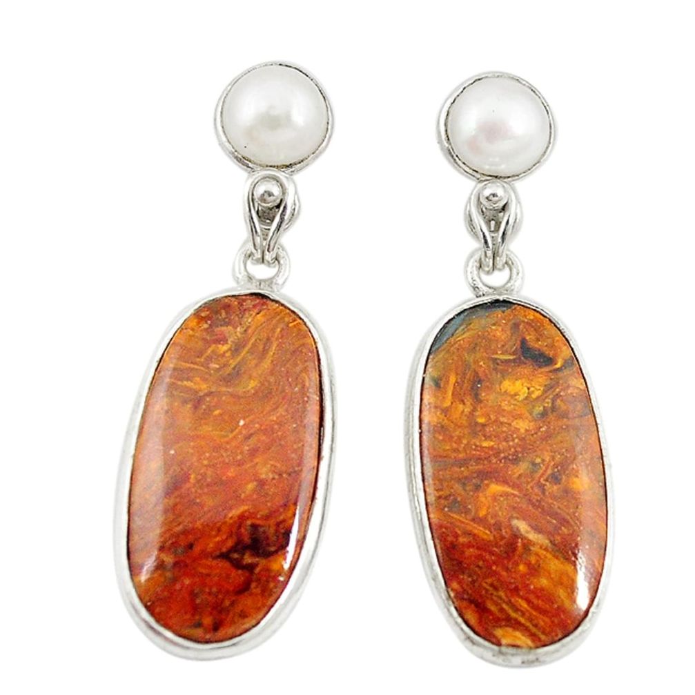 Natural brown pietersite (african) 925 silver dangle earrings jewelry d20361