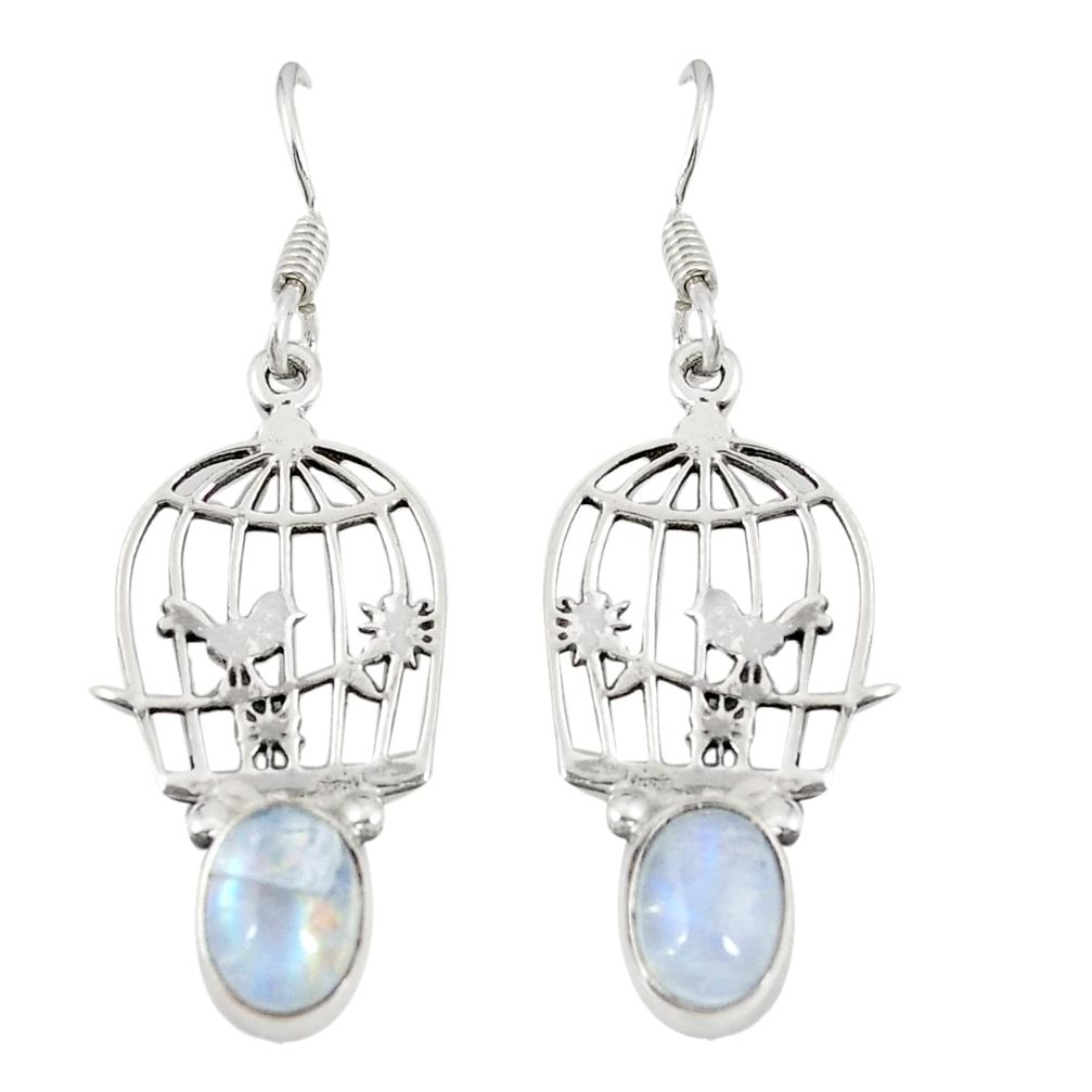 Natural rainbow moonstone 925 sterling silver dangle cage earrings d20502