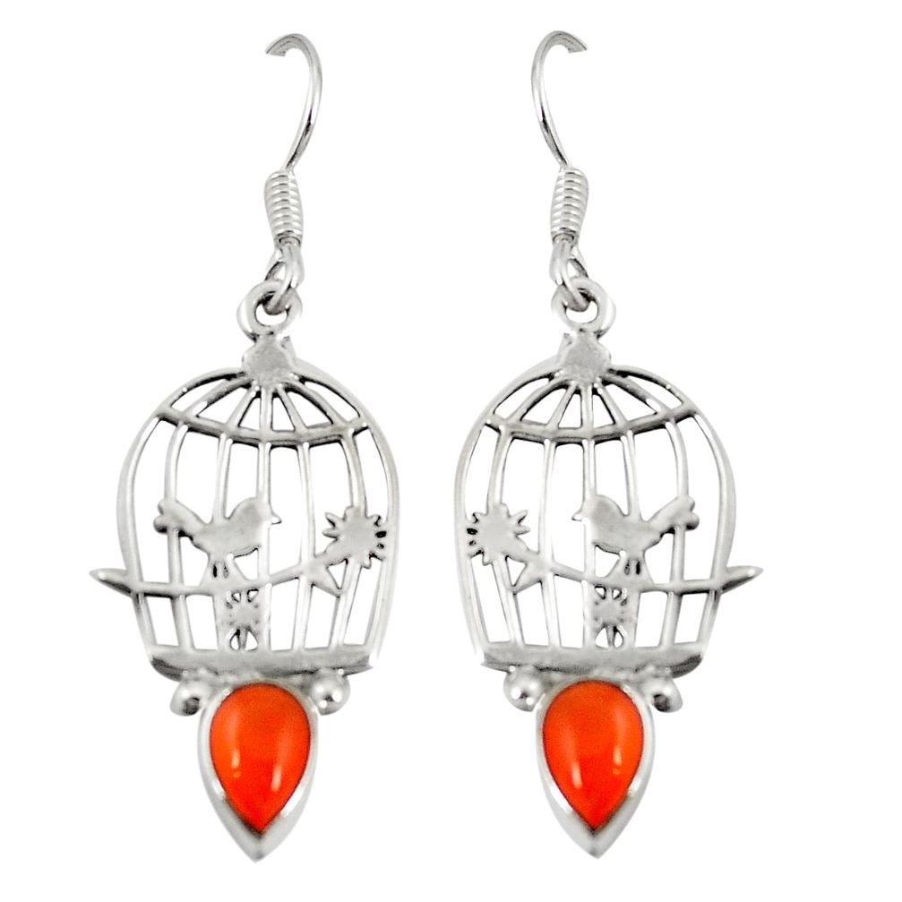 925 silver natural orange cornelian (carnelian) dangle cage earrings d20504