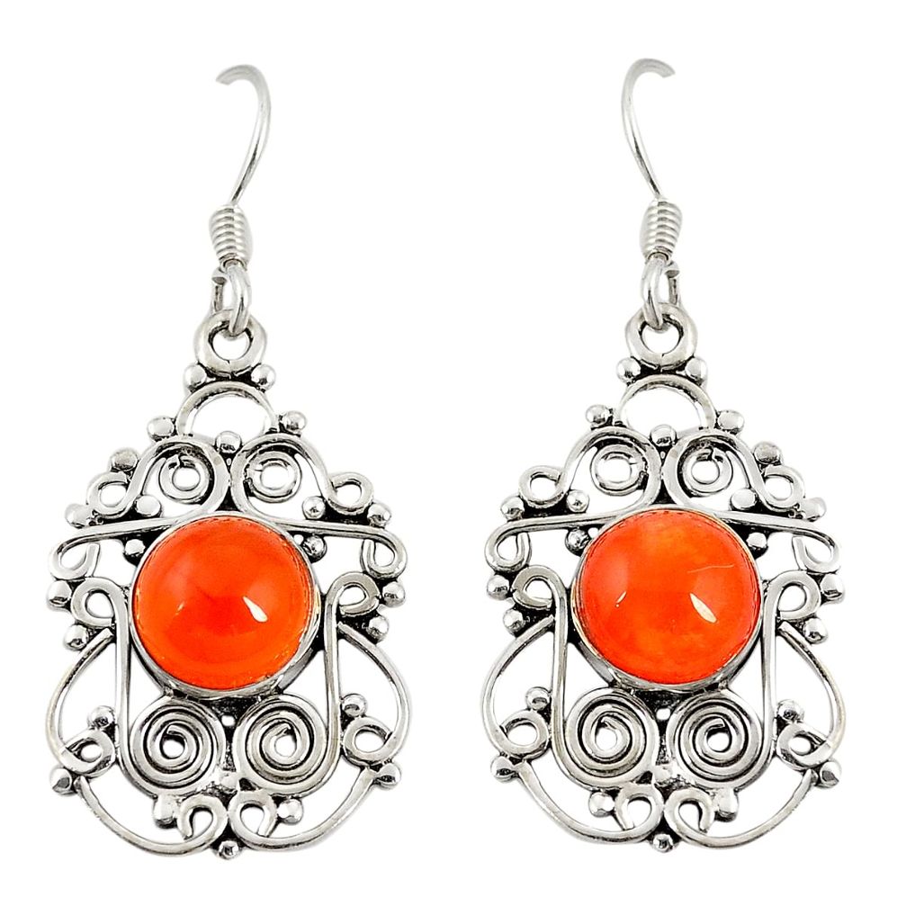 Natural orange cornelian (carnelian) 925 silver dangle earrings d20506