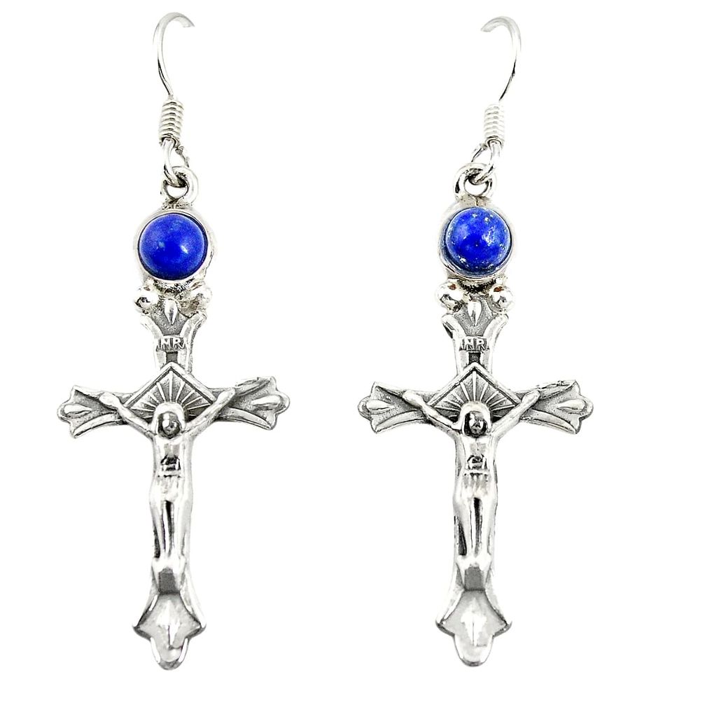 Natural blue lapis lazuli 925 sterling silver holy cross earrings d20517