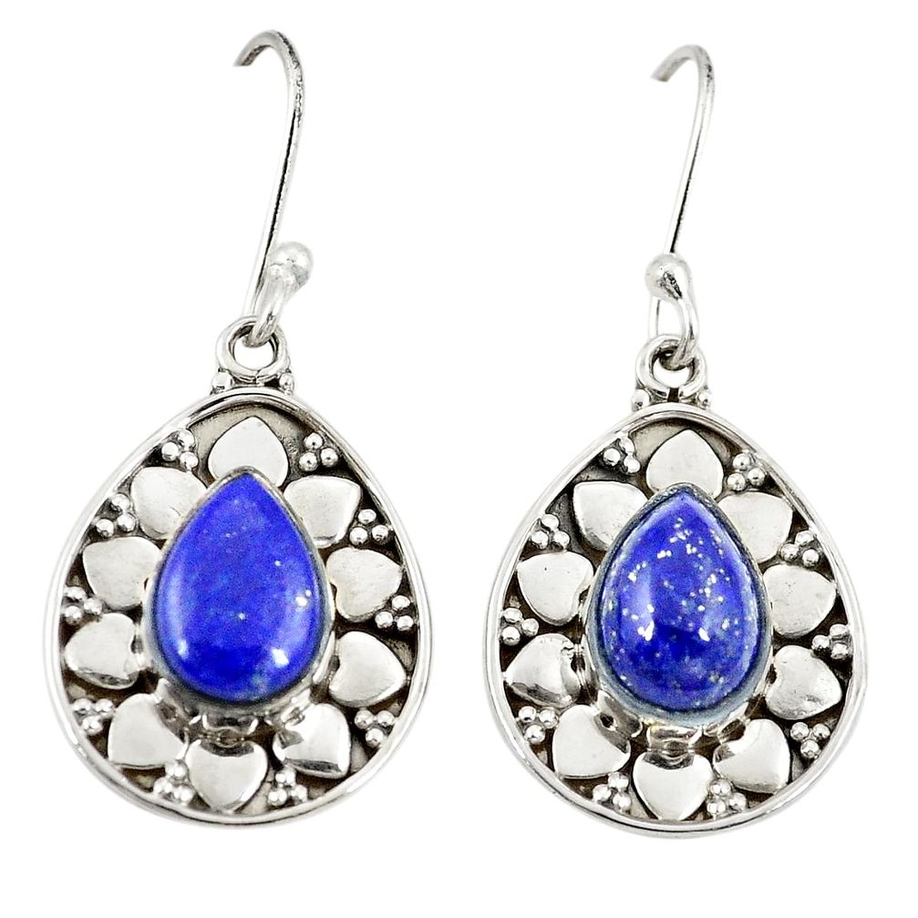 Natural blue lapis lazuli 925 sterling silver dangle earrings d20582