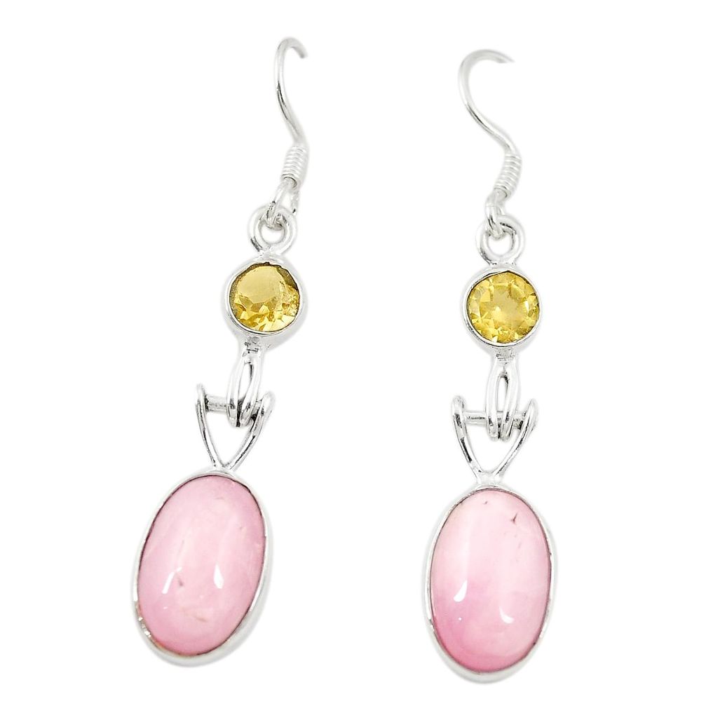 Natural pink kunzite citrine 925 sterling silver dangle earrings d22042