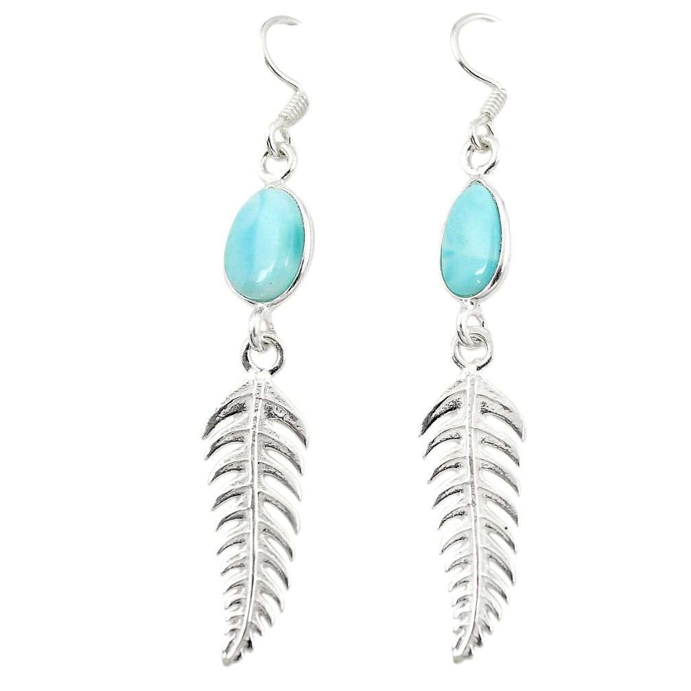 Natural blue larimar 925 sterling silver deltoid leaf earrings jewelry d22046