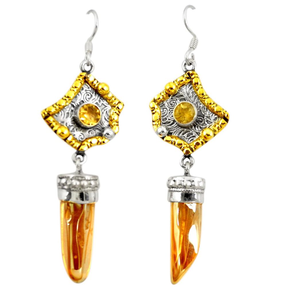 Golden aura quartz (arkansas) 925 silver two tone dangle earrings d22187