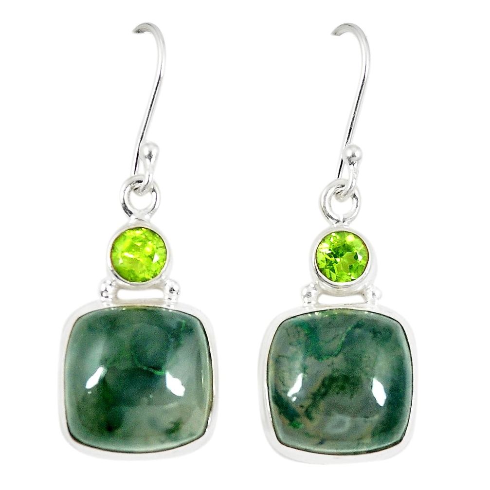 Natural green moss agate peridot 925 silver dangle earrings jewelry d23598