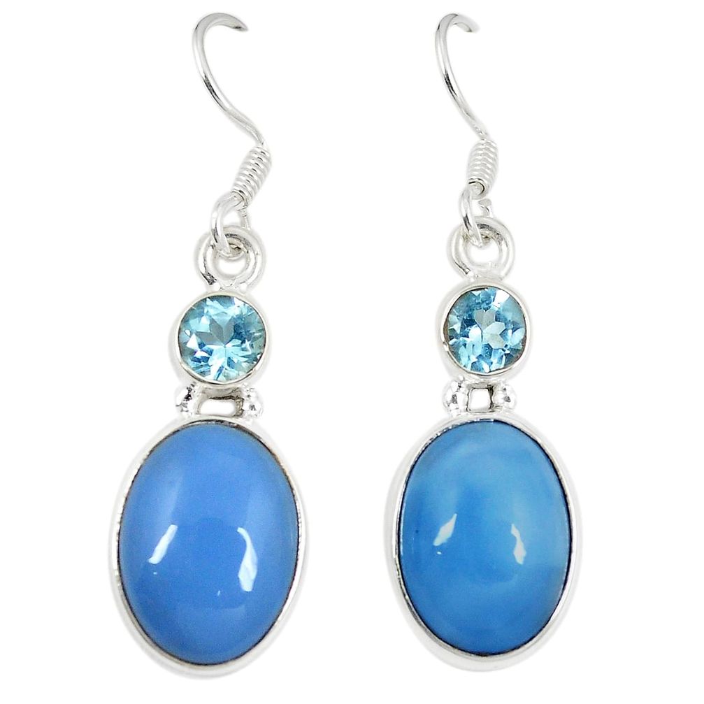 Natural blue owyhee opal topaz 925 silver dangle earrings jewelry d23619