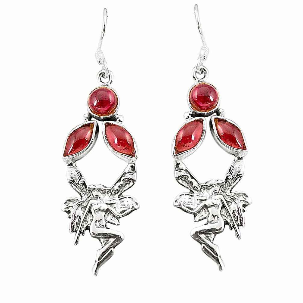 Natural red garnet 925 sterling silver dangle angel wing fairy earrings d25467