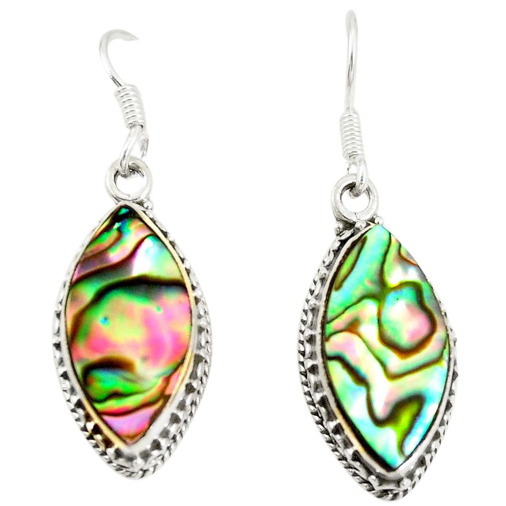 Natural green abalone paua seashell 925 silver dangle earrings jewelry d25540