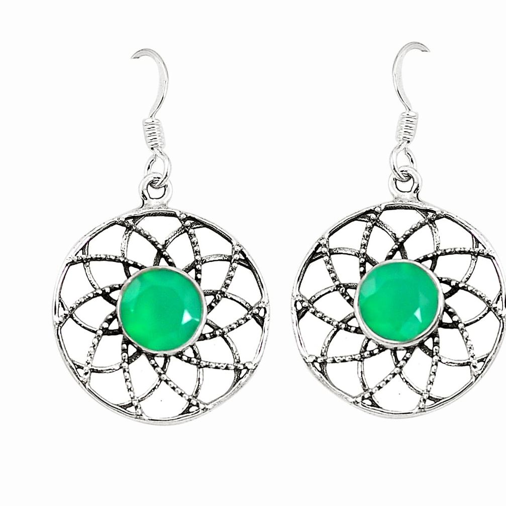 Natural green chalcedony 925 sterling silver dangle earrings d25549