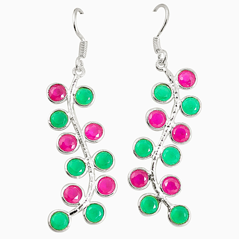 Red ruby green emerald quartz 925 silver dangle earrings jewelry d25554