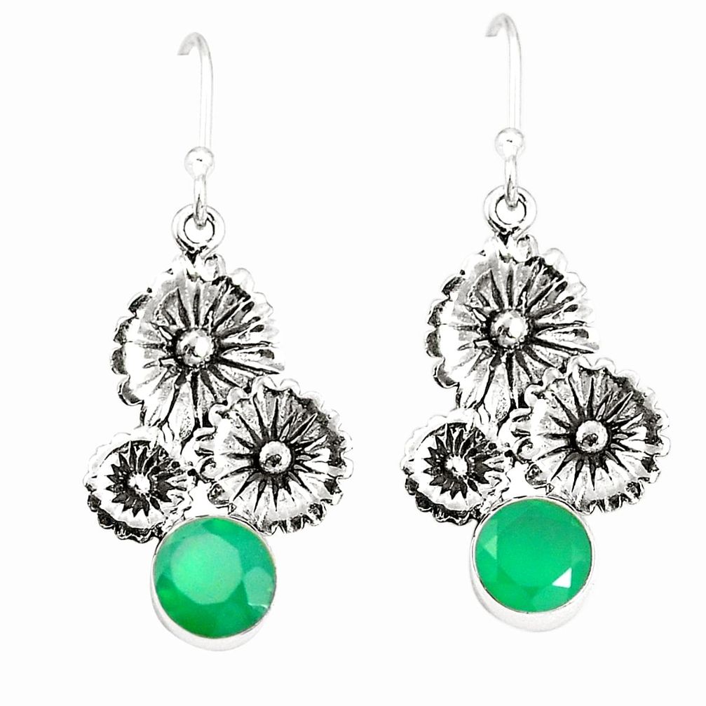 Natural green chalcedony 925 sterling silver dangle earrings jewelry d25594