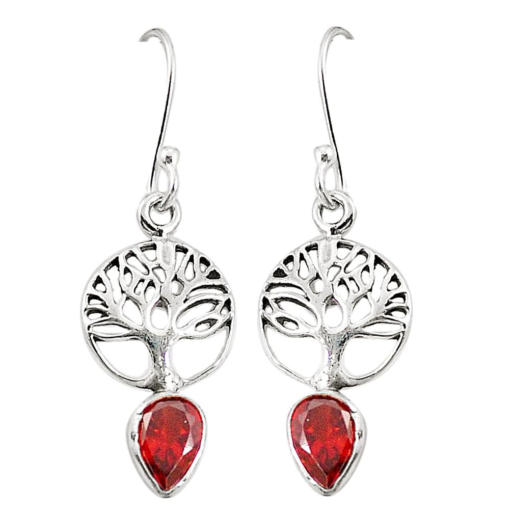 Natural red garnet 925 sterling silver tree of life earrings jewelry d25628