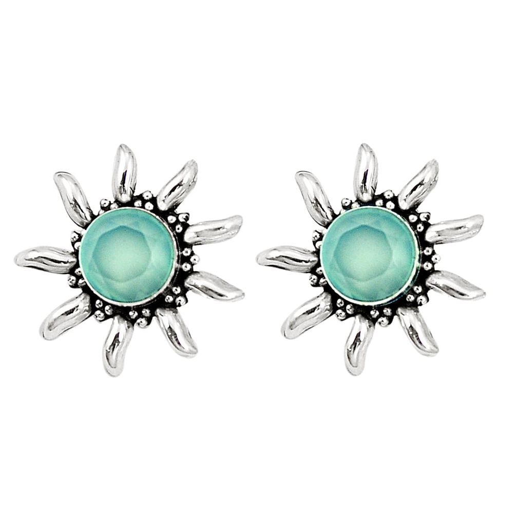 Natural aqua chalcedony 925 sterling silver stud earrings jewelry d25639