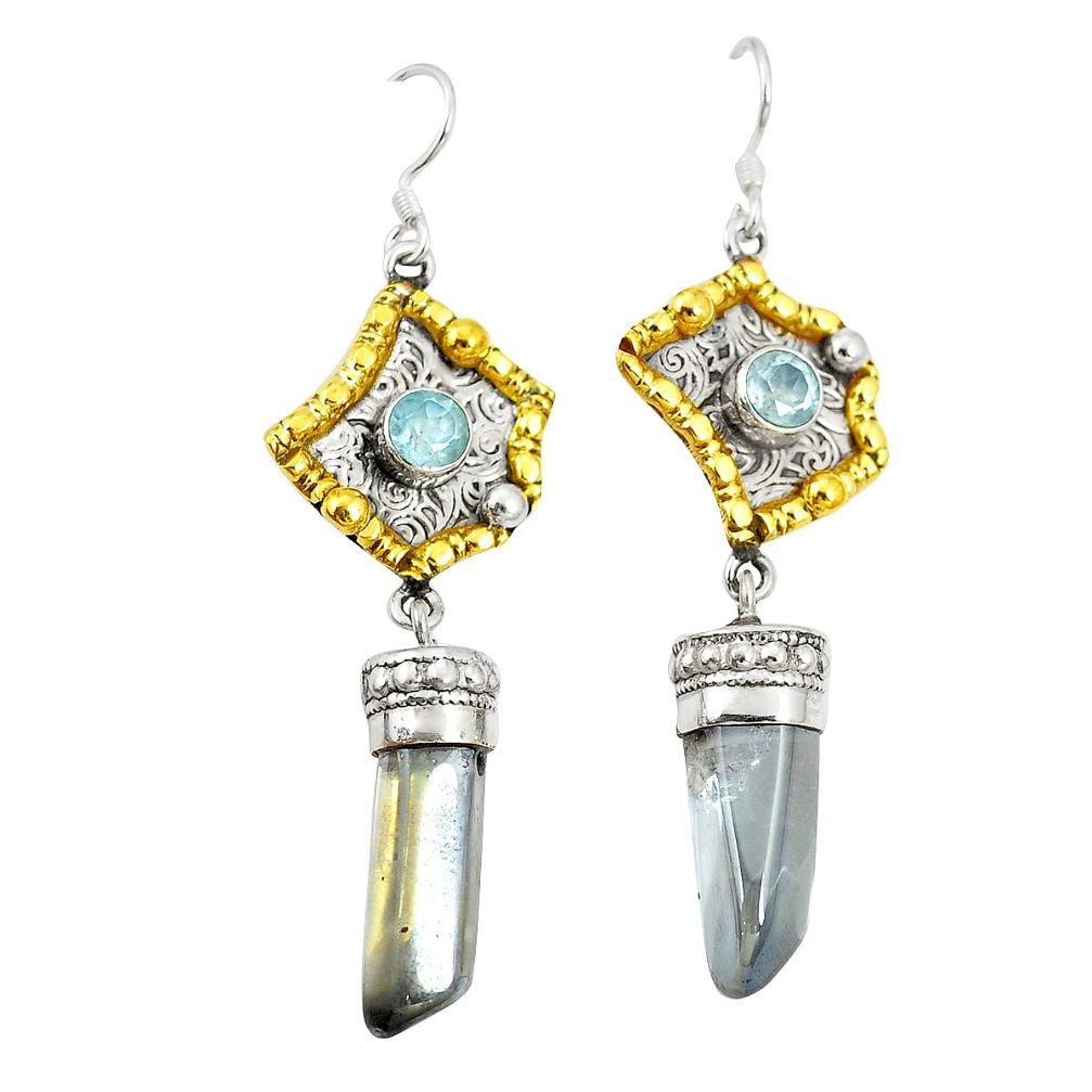 Blue aura quartz (arkansas) 925 silver 14k gold dangle earrings jewelry d25697