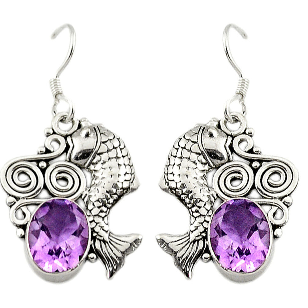 ver natural purple amethyst fish earrings jewelry d3105