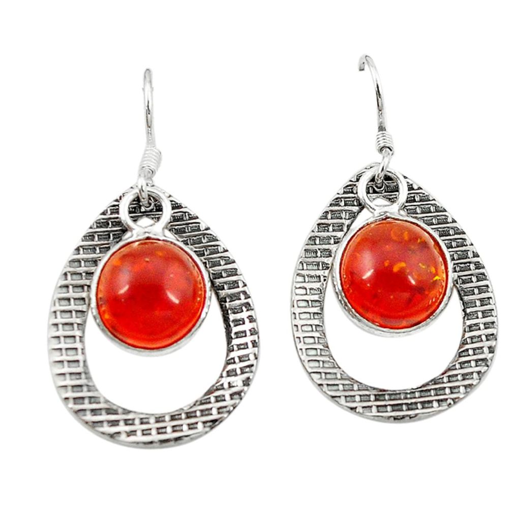 925 sterling silver orange amber round shape dangle earrings jewelry d3460