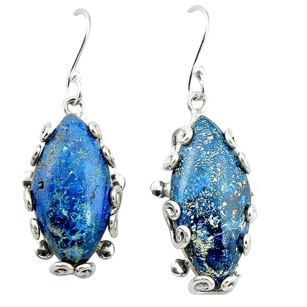 Natural blue shattuckite 925 sterling silver dangle earrings jewelry d4486