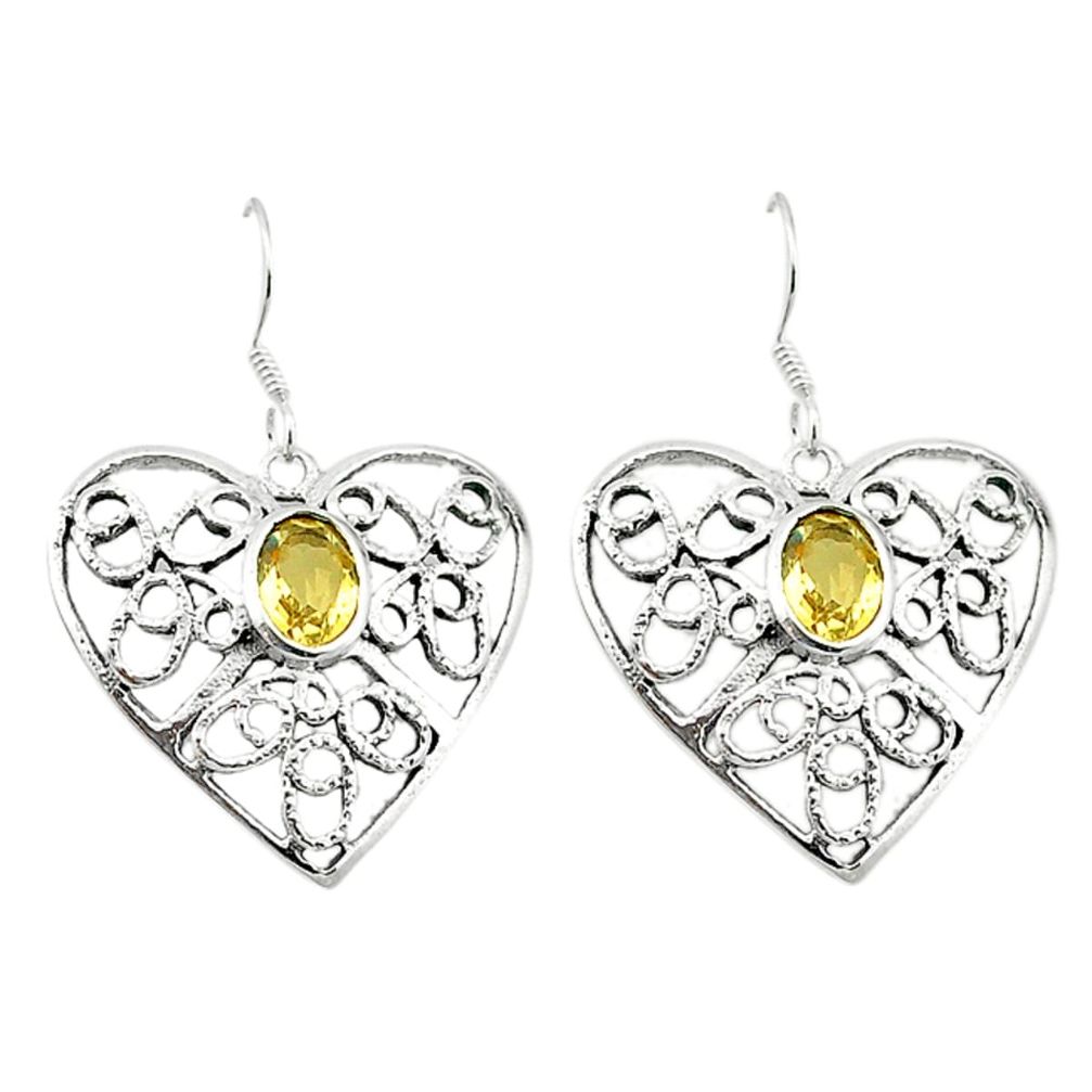 Natural yellow citrine 925 sterling silver flower earrings jewelry d4686