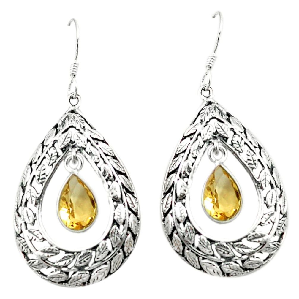 Natural yellow citrine 925 sterling silver dangle earrings jewelry d4707