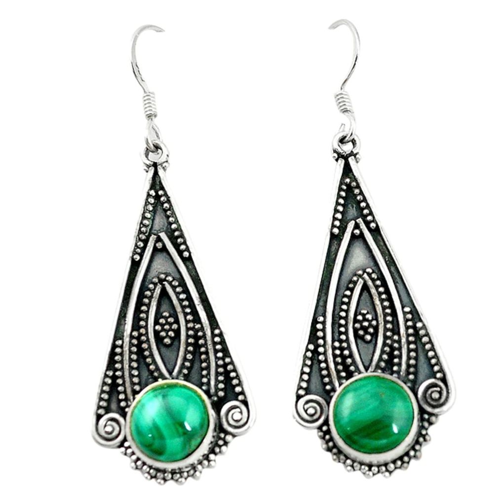 Natural green malachite (pilot's stone) 925 silver dangle earrings d4742