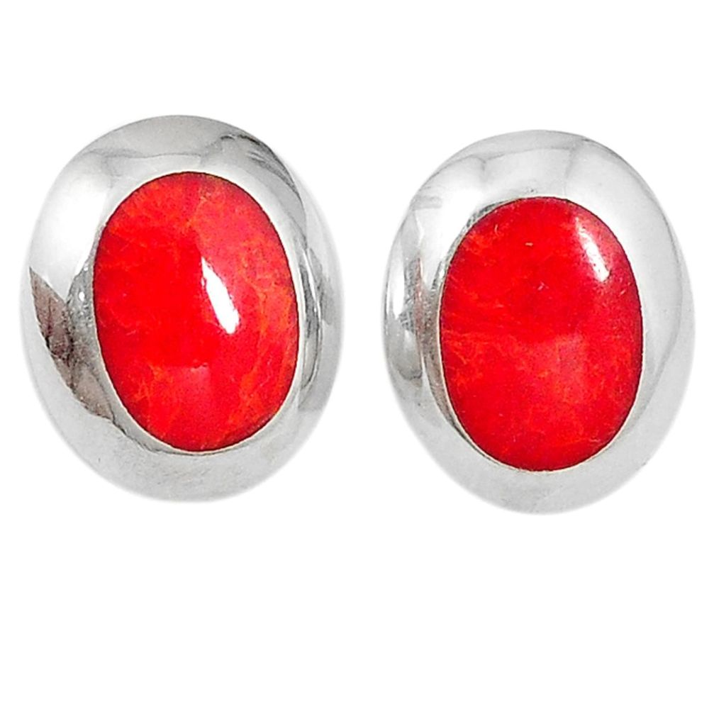 925 sterling silver red sponge coral enamel stud earrings jewelry d5124
