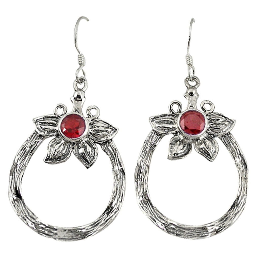 Natural red garnet 925 sterling silver dangle earrings jewelry d6607